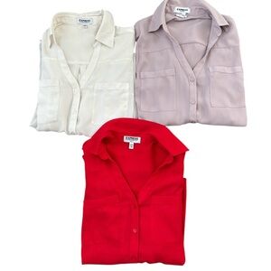 Express Portofino Original Chiffon Blouse Lot X3 Roll Tab Sleeve XXS-S Business